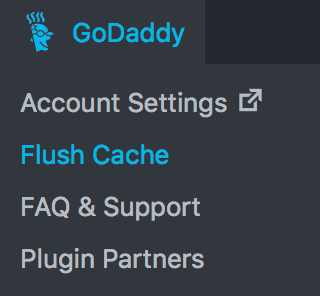 GoDaddy Managed WordPress flush cache menu